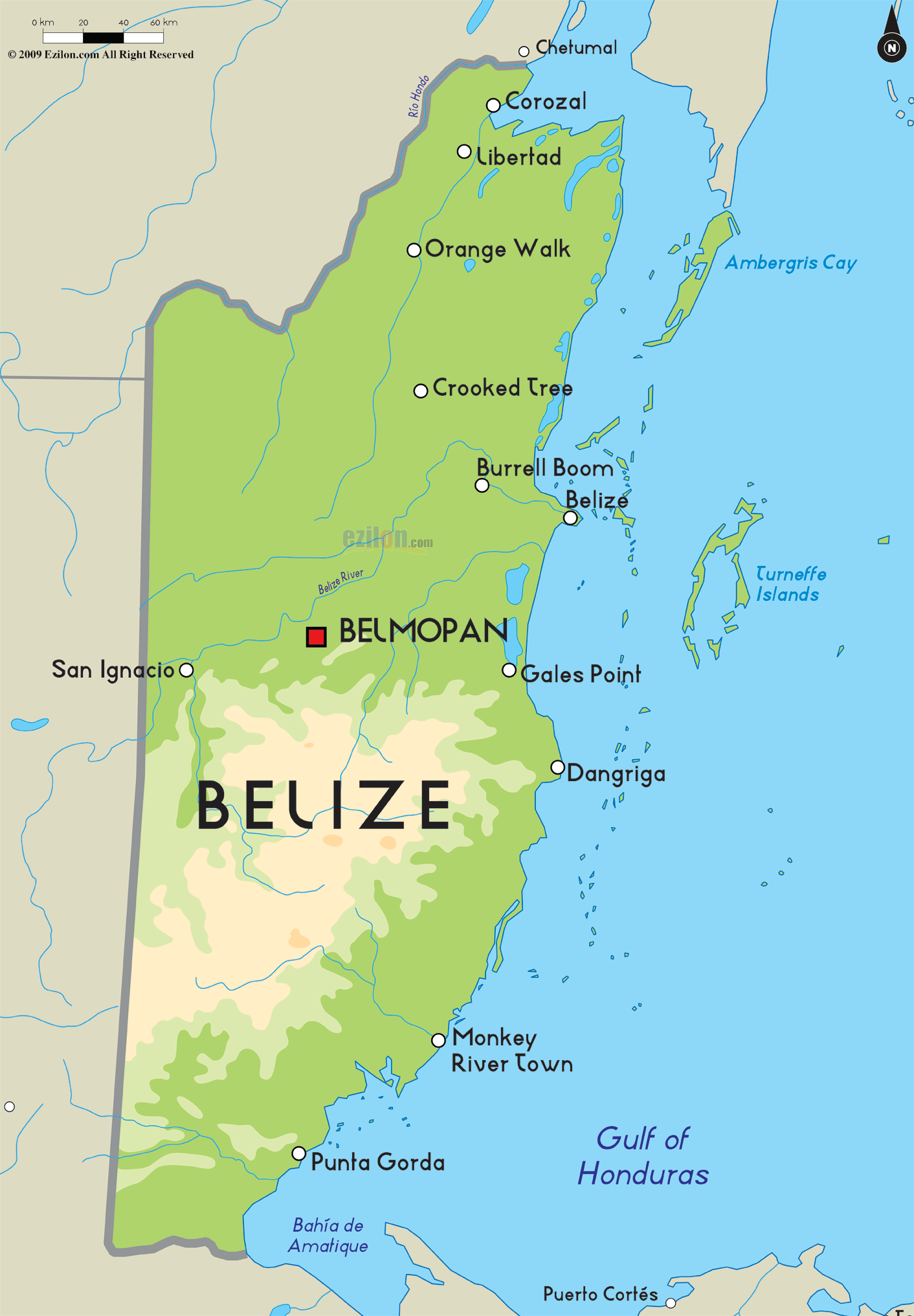 belize map physical